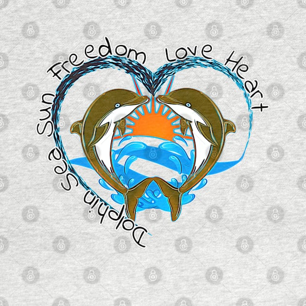 Dolphin sea sun freedom love heart by UMF - Fwo Faces Frog